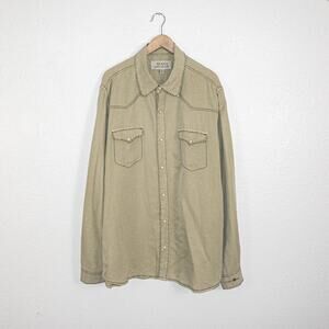 RYAN Michael Men's Western Pearl Snap Shirt tan Silk Cotton Linen blend 2XL